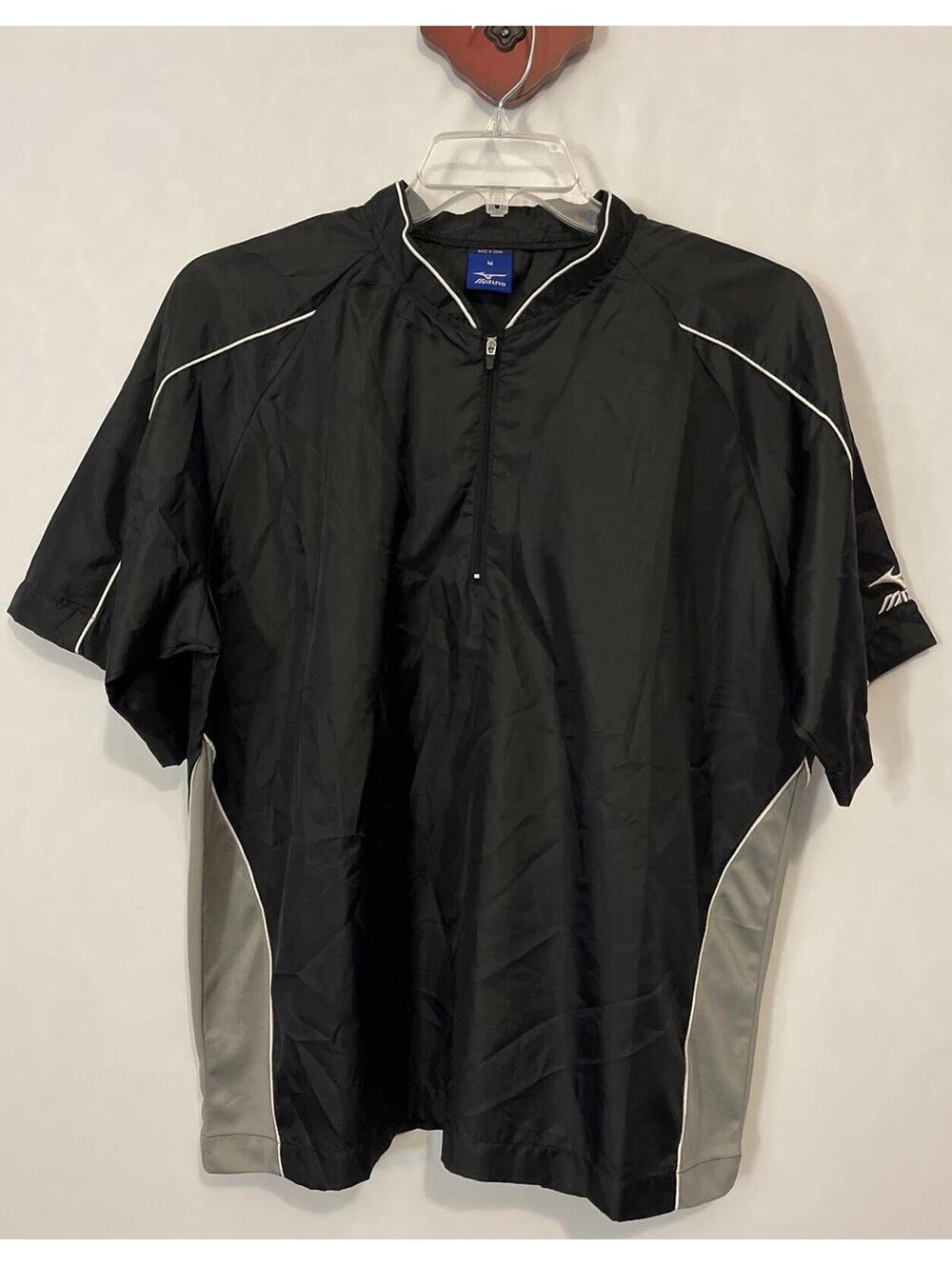 Mizuno Men’s Medium Black & Gray Performance Athletic Half-Zip Logo Shirt! A1487